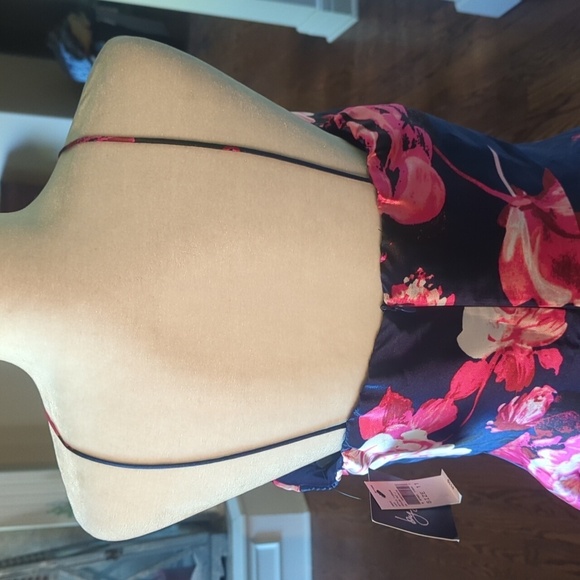 Navy/ Pink Halter Fit and Flare Mini Dress Prom/ Party Floral Satin NWT Sz 11 - Picture 4 of 8